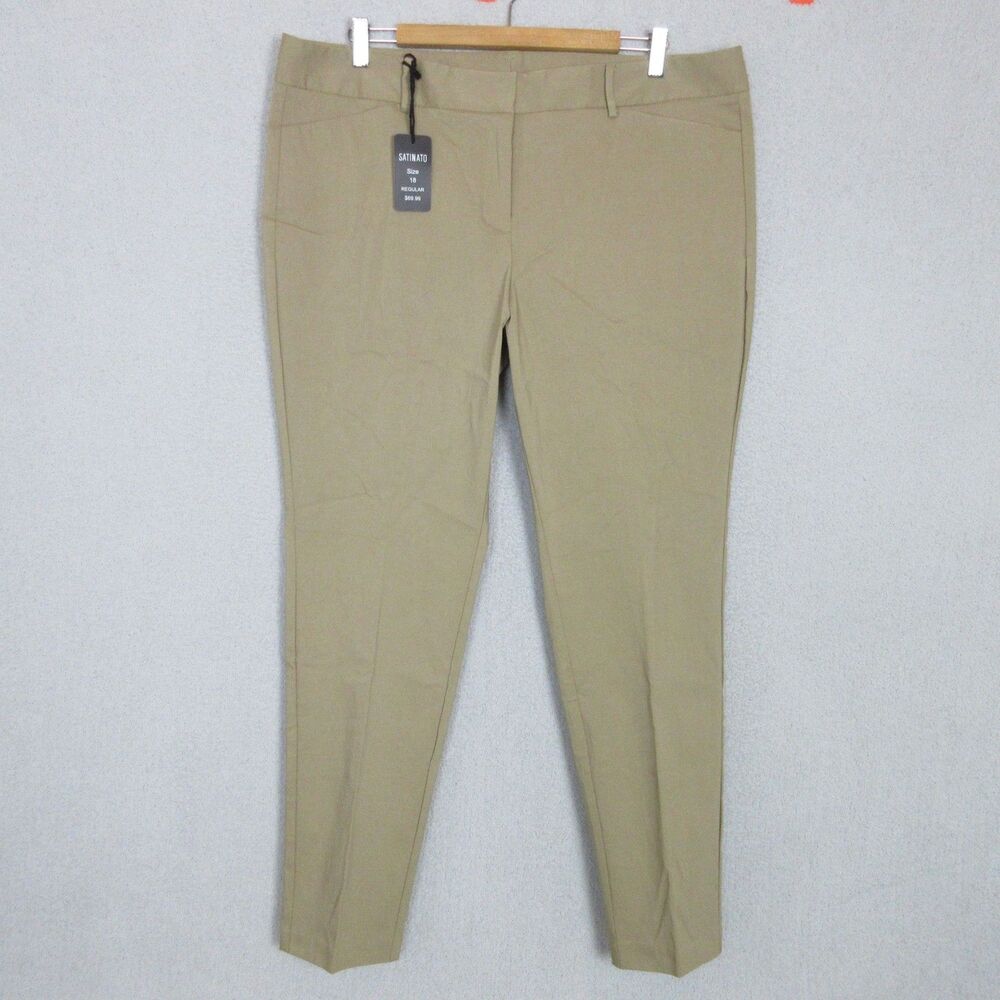 NWT SATINATO Dress Pants Womens 18 (40x30) Beige Tapered Leg High Rise Stretch